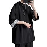 [Culeevp] 夏服 メンズ tシャツ メンズ 七分袖 半袖 大きいサイズ 無地 速乾性 柔らかい 服 メンズ 黑2XL