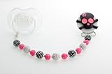 Black & Pink Bow Skull Beaded Pacifier Clip by Crystal Dream