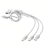 USB Type-A Type-C 両対応 5in1 マルチ充電ケーブル Type-C タイプC ライトニングケーブル micro USB Android 3台同時 3in1 巻き取り式 1m (ホワイト)