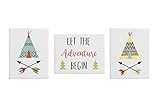 Aqua and Yellow Woodland Wall Art Room Decor Hangings for Baby Nursery Kids and Childrens Outdoor Ad