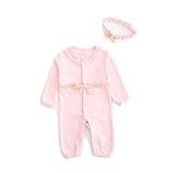 CHOUeTTe ベビー服 ロンパース 新生児～1歳半まで 前開き 長袖 フリル ヘアバンド付き リボン 綿100% 可愛い 出産祝い 誕生日プレゼントにもどうぞ 色サイズ多数 オリジナルタオル付き 