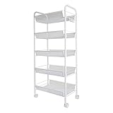 LaCyan キッチン収納 メッシュカート 小物収納 カート ローリングカート スチールラック 洗面台 カート 隙間収納 シンプル キャスターカート2色 (ホワイト, 5段)