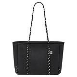 [qbag paris] ネオプレーン S ジップ付き マザーズバッグ トート 小さめ 小ぶり サブバッグ ママバッグ レディース バッグ バック 男女兼用 メンズ 軽量 軽い ファスナー 洗える 通勤 通学 旅行 (デニムブラック)