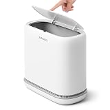 JUDRDO ゴミ箱 ふた付き12.5L スリム サニタリーボックス プッシュ式 小さめ 消臭 ペット対策 生ゴミ おむつ 汚物入れ 省スペース 薄型 キッチン/トイレ/洗面所/寝室/オフィス用 ゴミ袋20枚付き 白