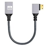 ViViSunハイスピードアルミニウムシェル3D/4K 1440p対応HDMI-ミニアダプターケーブル3D/4K 1440p対応 0.2m ナイロン編組 90° HDMI(メス)-ミニ(オス)延長ケーブル（0.2mグレー,右L)