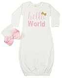 poshpeanut Infant Gown HelloWorld Layetteソフトスリーwith新生児の女の子のソフト幼児ビーニー(ホワイト/ゴールド)