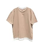 【レイヤードTシャツ】 ビッグシルエット 大きめ ゆったり 綿100 半袖 丸首 【14215】 (L, 71. ベージュ)