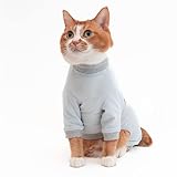 猫に優しい猫服 皮膚保護服 キャットプロテクションスーツ（ロンパース） (M, ブルー)