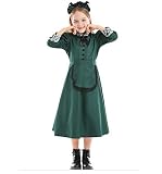 [Buring Go] 洋館 メイド服 ロング 長袖 ワンピース コウモリ カチューシャ 2点セット メイド エプロン コスプレ衣装 ハロウィン 仮装 緑 子供 大人 舞台服 ピアノ 発表会 演奏会 イベント 可愛い