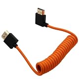 HangTon 左の角度 HDMI、8K60、4K120SONY用 FX3 FX9 A9 A1 A7RV A7IV A7SIII、Lumix G9M2 GH5S GH6 S1、Nikon用 Z8、Canon用 C70 R5 のマーク II の アトモス忍者 V のための薄いケーブル、オレンジ編みこみのコイル状
