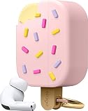 【elago】 AirPods Pro 対応 ケース カラビナ 付き シリコン カバー おしゃれ かわいい デザイン ケースカバー 耐衝撃 衝撃 吸収 保護 アクセサリー [ AirPodsPro MWP22J/A エアーポッズPro エアーポッズプロ 対応 ] ICE CREAM ラブリーピンク