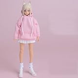1/12 戦闘服、カーゴパンツ、 1/12スケール 1/12スケールフィギュア用服です。1/12 フィギュア 機娘 機甲少女 美少女 可動 アクション フィギュア用 兵士 フード付きスポーツガード服、可愛い服 (ヘッド、素体は含まりません) ピンク