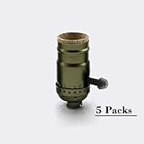 FSLiving アンティークブラスライトソケット産業エジソンランプホルダー金属シェルE26/ E27ベースUL承認 （付ノブ）(DT002-C)(5 Packs）