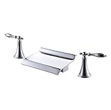 KES Bathroom Roman Tub Filler BRASS Faucet 3-Hole Waterfall Spout 2 Lever, Polished Chrome, L5300 [並