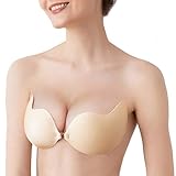 盛れる ヌードブラ 水着用 ドレス用ブラジャー シリコンブラ ニプレス 詐欺胸 バストアップ ストラップレスブラジャー パッド ホック付き(マンゴー型 ベージュ カップD)