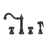 Whitehaus WHVEGCR3-886-BN Vintage-3 6 1/8-Inch Widespread Bar Faucet with Short Swivel Spout, Cross 