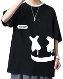 [Bligo] tシャツ メンズ 半袖 夏服 綿100 カットソー てぃーしゃつ スマイル 大きいサイズ カジュアル 無地 ゆったり おしゃれ 丸襟 軽い 柔らかい 快適 薄手 人気 男女兼用 夏服 black-XL