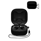 For ソニー LinkBuds Fit/WF-LS910N 用 ケース カバー 【KONXISA】ワイヤレスイヤホン ケース シリコン素材 着用しやすい 耐衝撃 防水防塵 ウォッシャブル（カラビナ付き+ストラップ付き ） 装着充電可能 持ち運びがしやすい（ブラック）