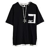 Supden夏のメンズクール半袖Tシャツ大サイズゆったり吸汗速乾性5点袖トップスファッションプレーン人気 (L, 黒)