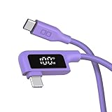 CIO 柔らかいシリコンケーブル 液晶ディスプレイ搭載 USB type-C 充電ケーブル 100W対応 iPhone 17 / 16 / 15 タイプC usb type c to c【液晶部に保護フィルム有】（2ｍ、L字、パープル）