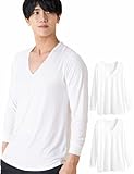 Amazon限定ブランド インナーシャツ メンズ 長袖 冬 インナー 発熱インナー 防寒 あったか ストレッチ なめらか Vネック クルーネック 丸首 肌着 冬用インナー WARMTEX (長袖Vネック/白/3L)