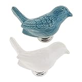 P Prettyia 創造的　2個　セラミック　鳥　引き出し　キャビネット　ドア　プル　ハンドル　ノブ　青　　　