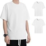 [uptoyou] Tシャツ メンズ 半袖 7オンス 綿 透けない ヘビーウェイト 秋用 無地 抗菌防臭 吸汗速乾 大きいサイズ クルーネック 丸胴仕様 肉厚生地 定番 トップス 男女兼用 秋冬重ね着(2XL ホワイト（2枚組）)