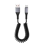 Akkerds Type-C USBスプリング伸縮充電ケーブル 巻付き防止 伸縮可能 車載伸縮ケーブル 0.36M-1.5M