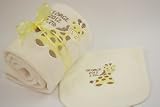 TinyGemz Personalised Baby Giraffe Blanket & Bib Gift Set Unisex Newborn Christening Gift - Cream by