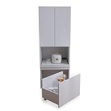 食器棚 キッチンボード 木目調 目隠し収納 大容量 可動棚 スライド棚 ワゴン 収納 コンセント 2口 キャスター付 通気孔 上段B＋下段Aタイプ ホワイト 新生活