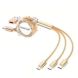 USB Type-A Type-C 両対応 5in1 マルチ充電ケーブル Type-C タイプC ライトニングケーブル micro USB Android 3台同時 3in1 巻き取り式 1m (ゴールド)