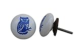 IndianShelfハンドメイドのセット2ブルーフクロウフラットセラミックキャビネットノブワードローブPulls家具ハンドル 20 Knobs 1.5" ブルー CFKP-52-3-20