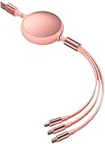 【AZIEBAY】3in1 巻き取り式急速充電ケーブル｜Lightning・Type-C・Micro USB対応｜1本で3役｜120cm×5本セット｜iPhone・Android・Huaweiなど対応（ブラック）