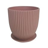 【2個入】インテリアポット(植木鉢/プランター) CI フェミニン(桃) ラウンド型/18cm 穴有/受皿付 〔ガーデニング用品/園芸〕