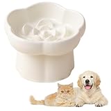 ateena 早食い防止 食器 犬 猫 ペット ご飯皿 餌入れ フードボウル はやぐい防止 水飲み 小型犬 中型犬 大型犬 陶器 (ホワイト, 14.5cm×10.5cm)
