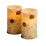 Flameless Real Wax Birch Pillar Candles with Timer 2-pack【クリスマス】【ツリー】 [並行輸入品]