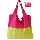 [Senteria] エコバッグ ショッピングバッグ 折りたたみ バッグ 買い物バッグ 肩掛け 軽量 大容量 大きい 防水 丈夫 洗える 収納簡単 おしゃれ 可愛い 無地 コンビニ スーパー 蛍光イエロー ローズピンク