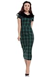 Voodoo Vixen - Rachel Tartan Pencil Dress With Fur Collar L