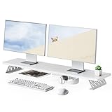 Fenge モニター台 卓上 モニタースタンド デスクシェルフ パソコン台 木製 スチール製 pc モニター台 机上台 卓上ラック 机上ラック デスク周り収納 (ホワイト, 80cm)