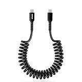 GHNTJAP USB C to USB Cケーブル 0.4Mから1.2Mまで 伸びる PD対応 60W急速充電 TYPE C ケーブル コイル型 iPhone16、Galaxy、MacBook、iPad Pro等タイプc機器対応