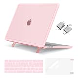 MOSISO 対応機種 MacBook Pro 13インチ ケース M2 2025-2016 A2338 M1 A2251 A2289 A2159 A1989 A1708 A1706、頑丈な耐衝撃 シェルカバー & (日本語 JIS配列)キーボードカバー & 液晶保護フィルム & 2個セットのタイプCアダプター 折りたたみ式 キックスタンド付き ハードケース(ピンク)