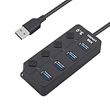 4ポート高速USB3.0 の 拡張ハブスイッチ付 USB ハブ LAPURDO USB to USB3.0*4ポート USB3.0ハブ 4ポート5Gbps高速データ転送 高速ハブ USB HUB 独立スイッチ付 コンピュータ ドッキングステーション パソコン 周辺機器 に対応,旅行用/リモート/在宅勤務 (ブラック（スイッチ付4-IN-1)