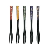 台和 フォーク プラスチック 会津塗り 黒 5本組 5カラー×各1本 ケーキフォーク 吉祥文様をモダンにアレンジ ギフト プレゼント 日本製 Silky Fork(シルキーフォーク) SF-2