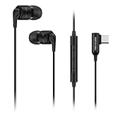 SoundMAGIC E80D USB-C インイヤーステレオヘッドホン、L字型プラグ、インラインコントローラー、メタルハウジング、10mmダイナミックドライバー、防水、防塵、ブラック。