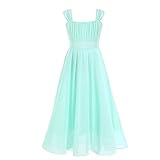 Candykids 子供/ジュニア用 シフォン ハイウィストお姫様ロングドレス フォーマルウェア 発表会 結婚式 入園式 演奏会 花嫁介添人 七五三 卒業式 (140cm, グリーン)