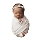 ニューボーンフォト おくるみ ラップ 2点 セット 撮影 布 ストレッチ 新生児 写真 赤ちゃん お包み 毛布 ブランケット ベビー 道具 (ラップ, off-white)