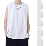 Hisitosa インナーシャツ メンズ タンクトップ 3枚組 5枚組 綿100% 肌着 メンズ tシャツ ノースリーブ 無地 スポーツ 下着 ゆったり 大きいサイズ 柔らかい 防菌防臭 通気性 (JP, アルファベット, 4XL, 5枚組-ホワイト)