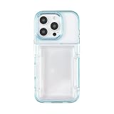 HanaRo iPhone16Pro 用 ケース スマホケース 背面ポケット 付き カード 収納 クリアケース ﾌﾞﾙｰ