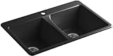 KOHLER K-5873-1-7 Deerfield Double Bowl Top-Mount Kitchen Sink with One Hole Drilling, Black Black [