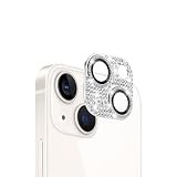 AnnTec iPhone 15 / iPhone 15 Plus 用 カメラフィルム レンズカバー カメラ保護 ラインストーン【アルミ合金縁取り+強化ガラス】 iPhone 15 / iPhone 15 Plus 対応 レンズ全体保護 露出オーバー防止 キラキラ レンズ保護フィルム 携帯電話の装飾 貼り付け簡単 高透過率 【シルバー】